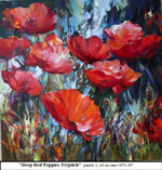 Deep Red Poppies-Triptych, panel 2, Oil on Canvas